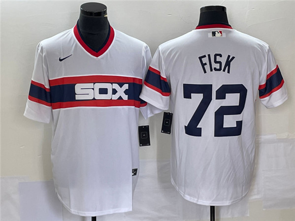 Men's Chicago White Sox #72 Carlton Fisk White Cool Base Stitched Jersey
